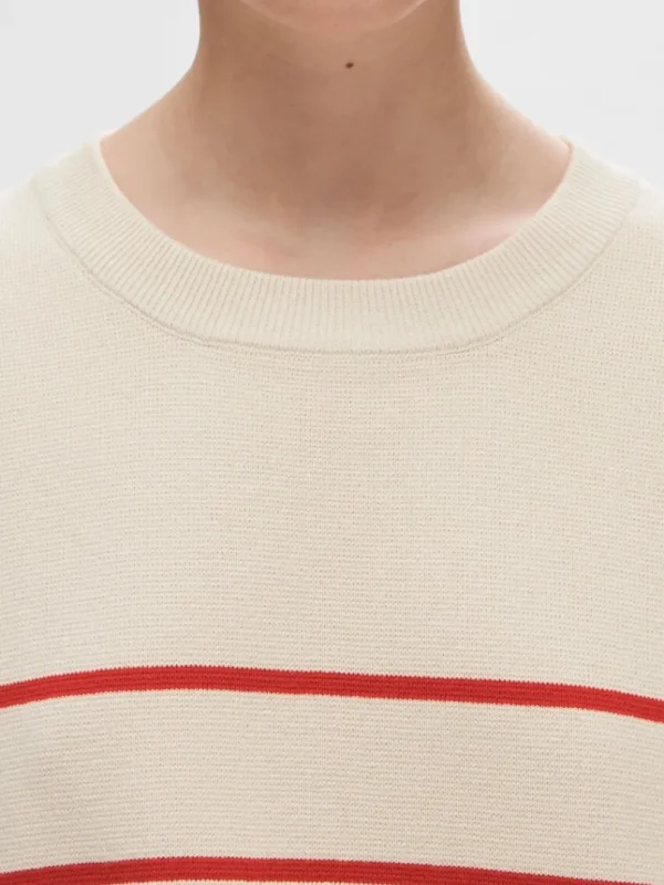 Strik>SELECTED KORTÆRMET STRIKKET TOP Beige