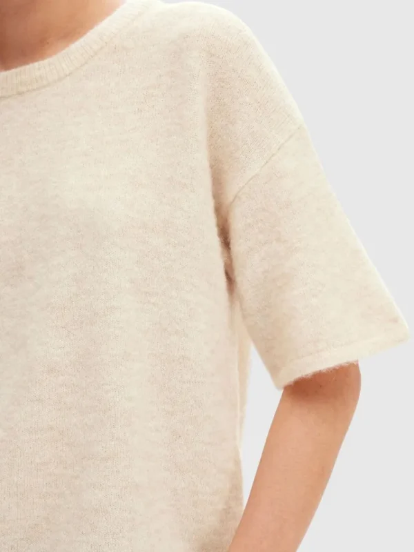 Strik>SELECTED KORTÆRMET STRIKKET TOP Beige
