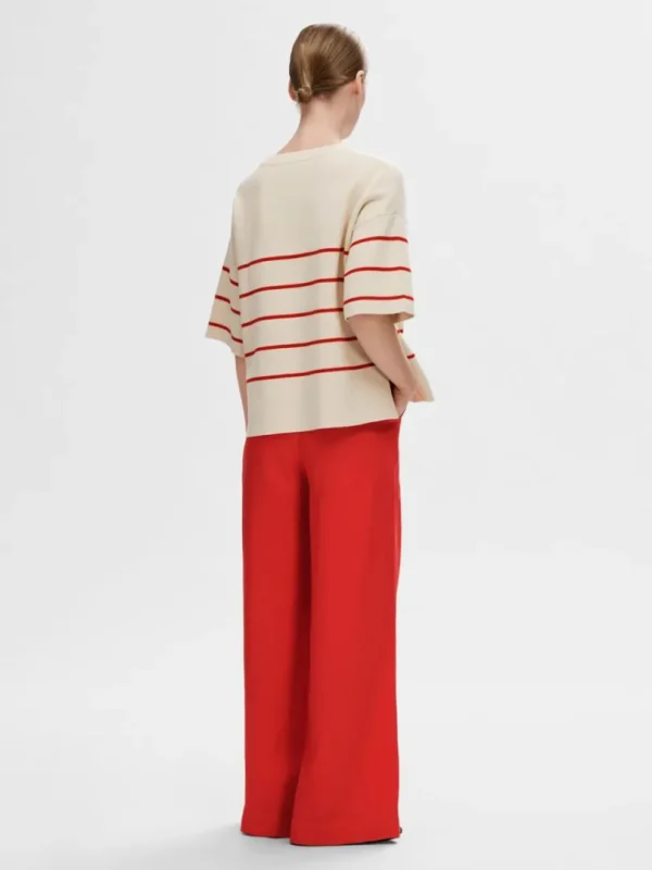 Strik>SELECTED KORTÆRMET STRIKKET TOP Beige