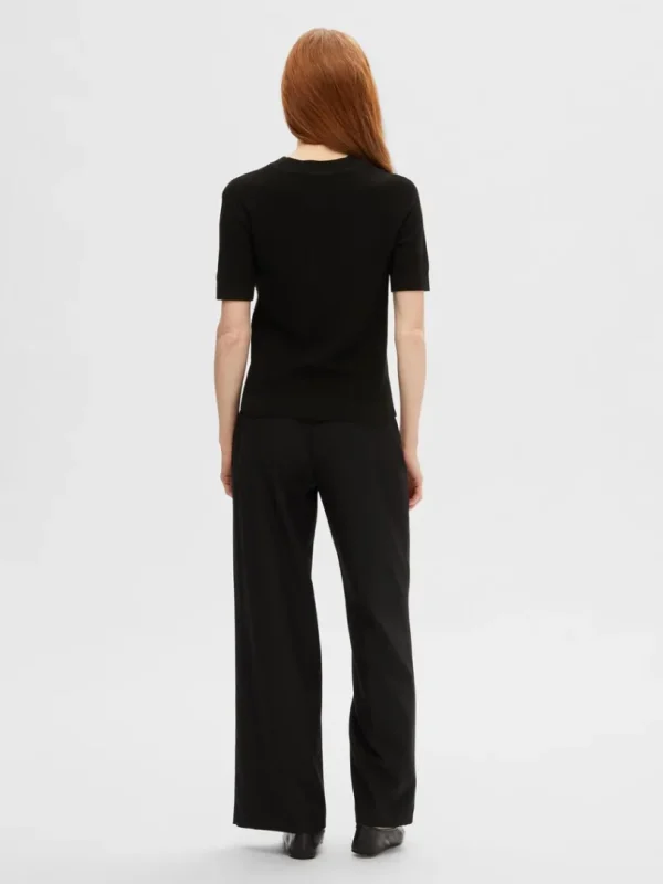 Strik>SELECTED KORTÆRMET STRIKKET TOP Black