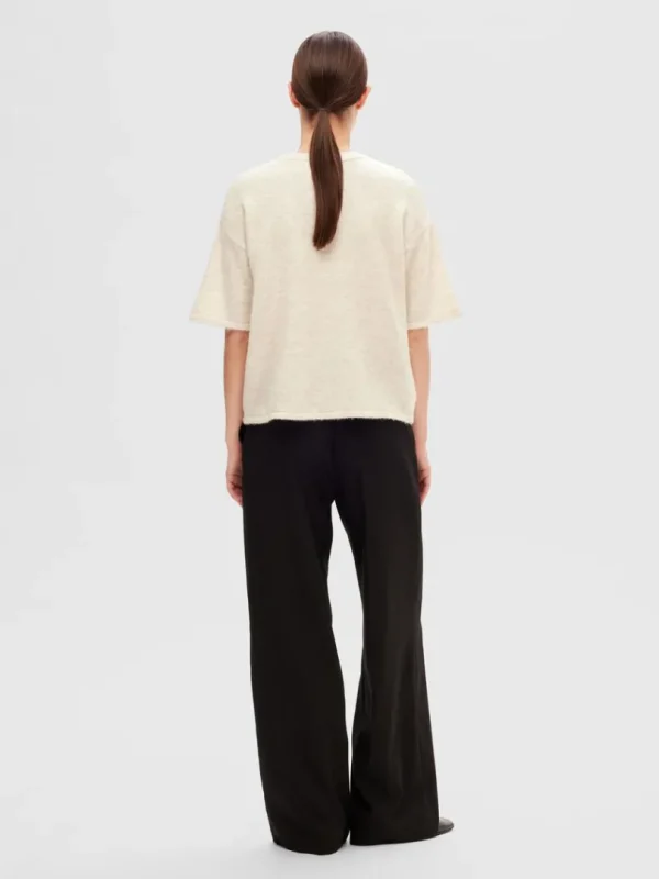 Strik>SELECTED KORTÆRMET STRIKKET TOP Beige