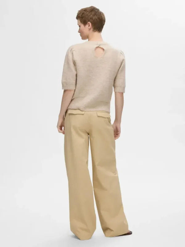 Strik>SELECTED KORTÆRMET STRIKKET TOP Beige