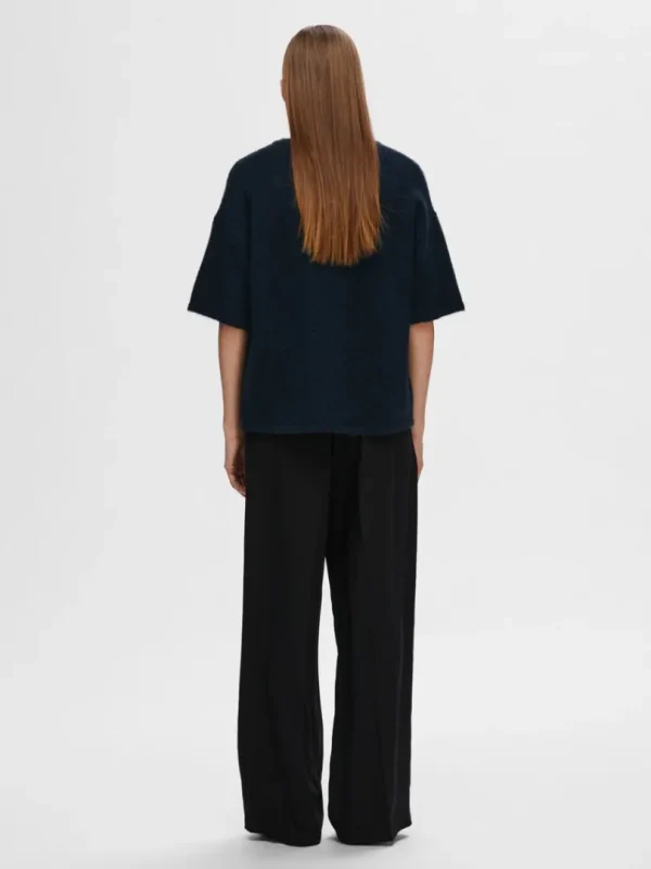 Strik>SELECTED KORTÆRMET STRIKKET TOP Blue