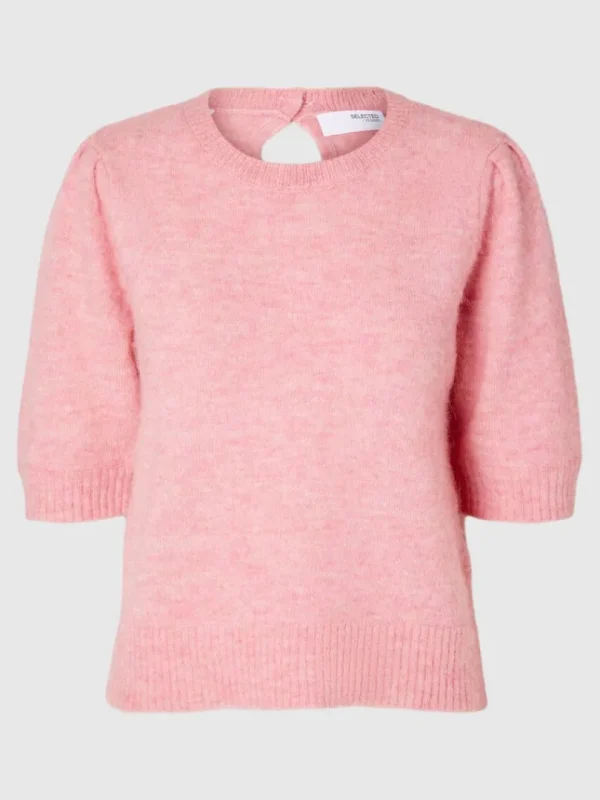 Strik>SELECTED KORTÆRMET STRIKKET TOP Pink