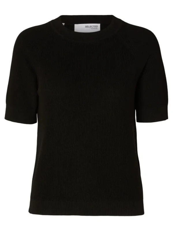 Strik>SELECTED KORTÆRMET STRIKKET TOP Black