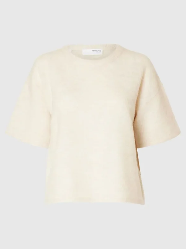 Strik>SELECTED KORTÆRMET STRIKKET TOP Beige