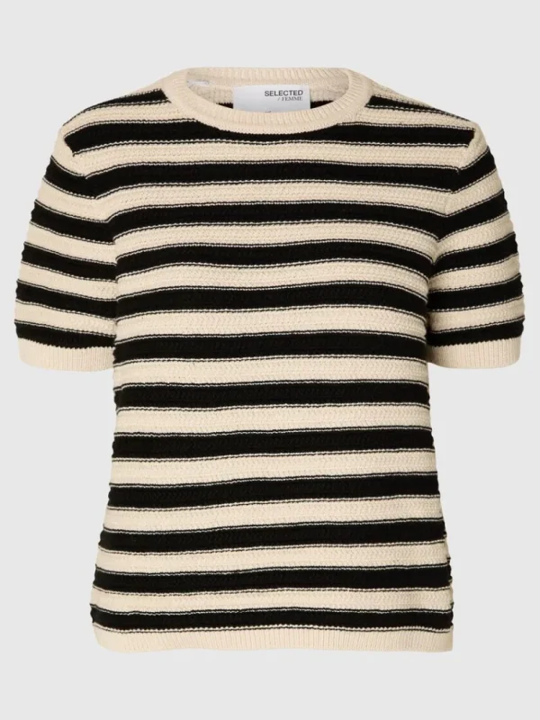 Strik>SELECTED KORTÆRMET STRIKKET TOP Beige
