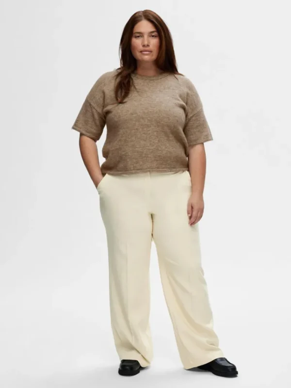 Strik>SELECTED KORTÆRMET STRIKKET TOP Brown