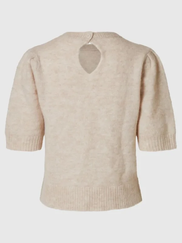 Strik>SELECTED KORTÆRMET STRIKKET TOP Beige