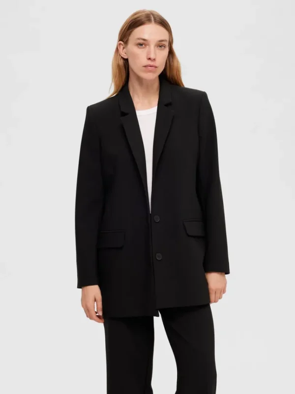 Jakkesæt & Blazers>SELECTED LANG RELAXED FIT ENKELTRADET BLAZER Black