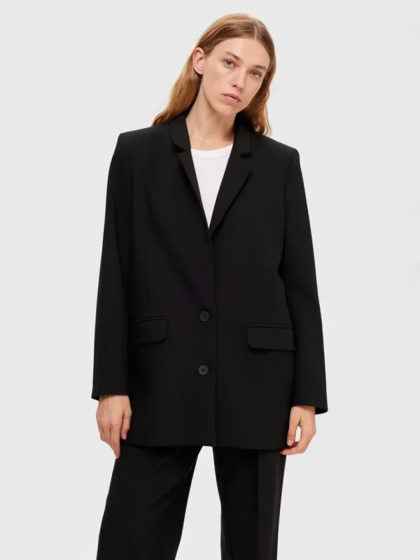 Jakkesæt & Blazers>SELECTED LANG RELAXED FIT ENKELTRADET BLAZER Black
