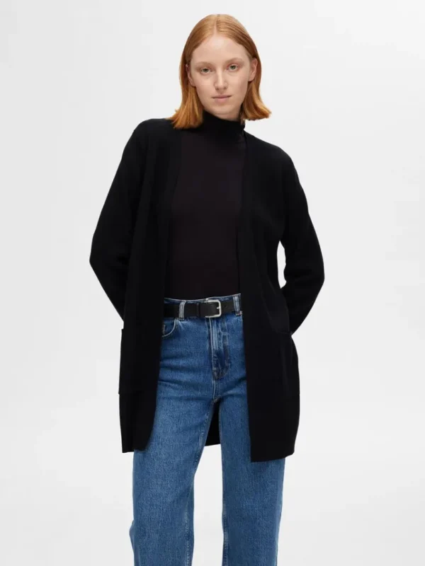 Strik>SELECTED LANG SLÅ OM-CARDIGAN Black