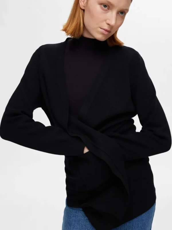 Strik>SELECTED LANG SLÅ OM-CARDIGAN Black