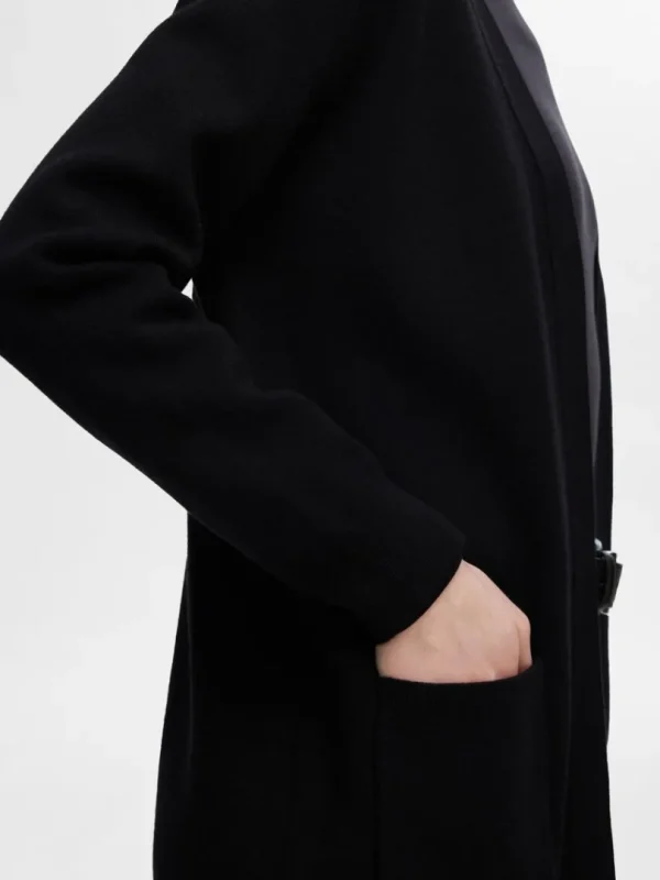 Strik>SELECTED LANG SLÅ OM-CARDIGAN Black