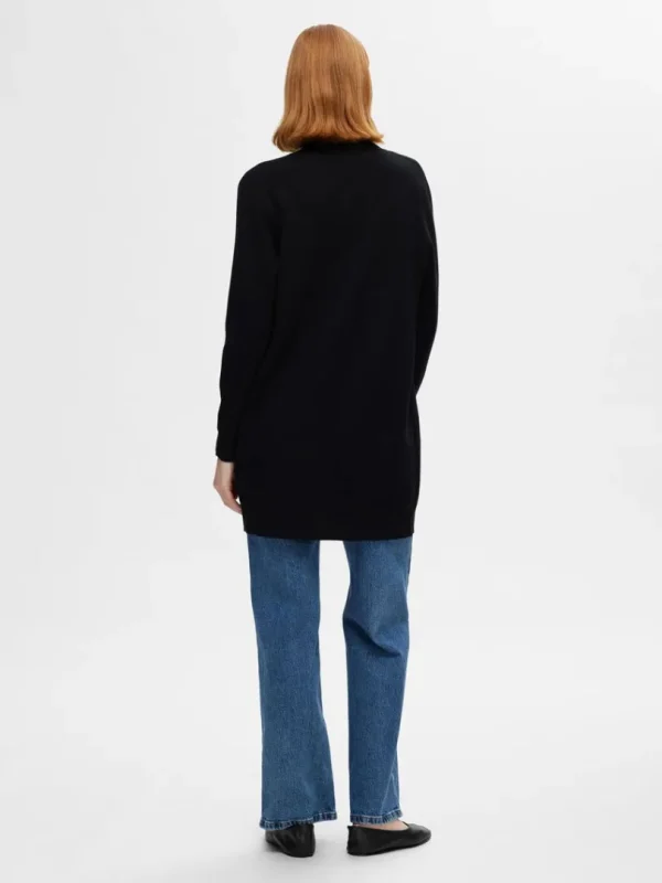 Strik>SELECTED LANG SLÅ OM-CARDIGAN Black