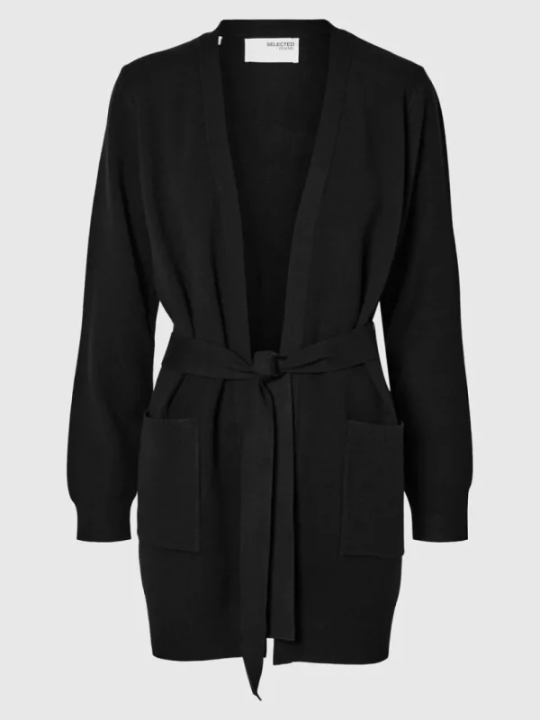 Strik>SELECTED LANG SLÅ OM-CARDIGAN Black