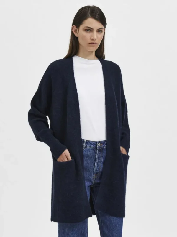 Strik>SELECTED LANG STRIKKET CARDIGAN Blue