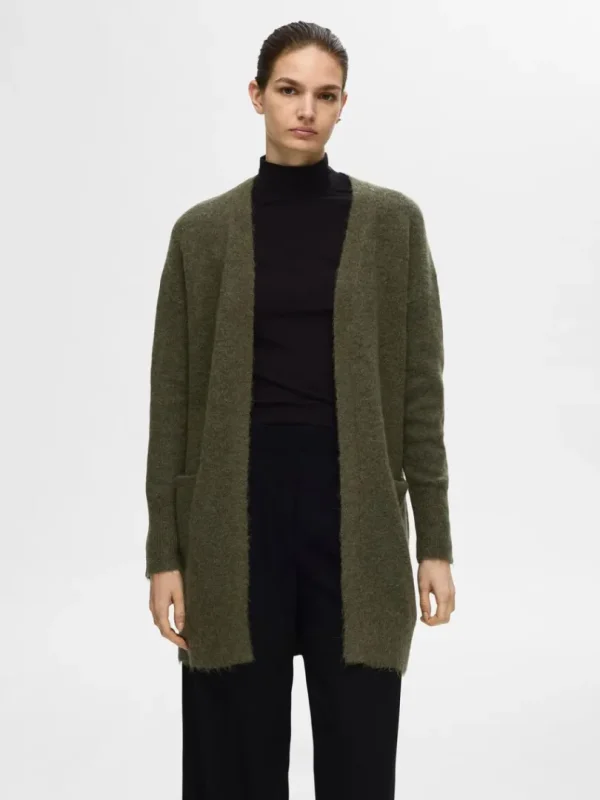 Strik>SELECTED LANG STRIKKET CARDIGAN Green