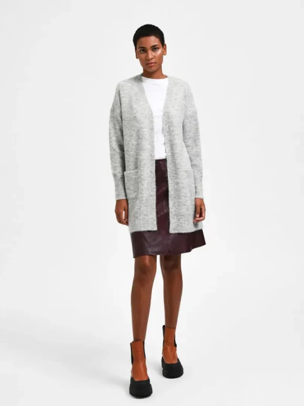 Strik>SELECTED LANG STRIKKET CARDIGAN Grey