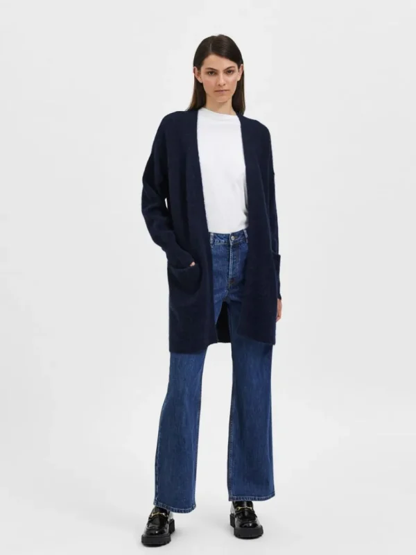 Strik>SELECTED LANG STRIKKET CARDIGAN Blue