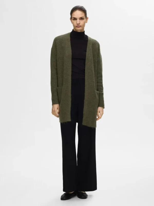 Strik>SELECTED LANG STRIKKET CARDIGAN Green