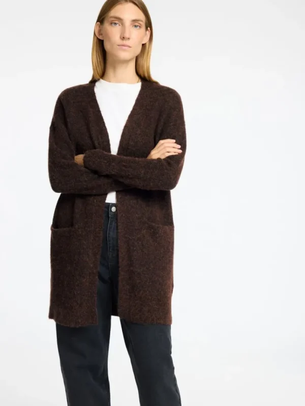Strik>SELECTED LANG STRIKKET CARDIGAN Brown