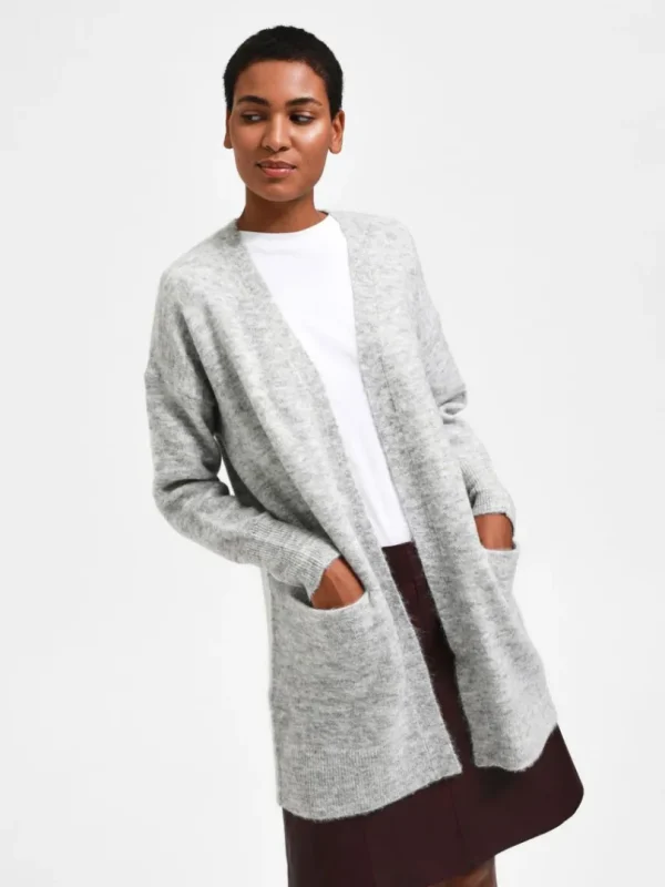 Strik>SELECTED LANG STRIKKET CARDIGAN Grey
