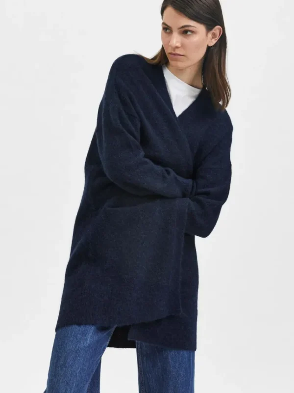 Strik>SELECTED LANG STRIKKET CARDIGAN Blue
