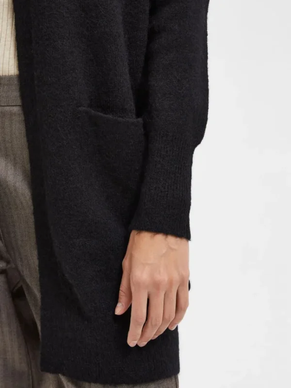 Strik>SELECTED LANG STRIKKET CARDIGAN Black