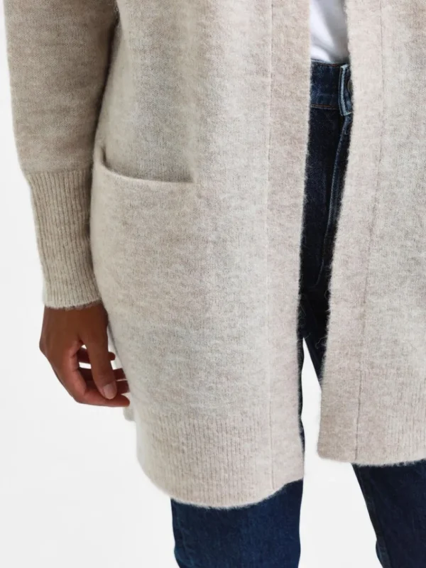 Strik>SELECTED LANG STRIKKET CARDIGAN Beige