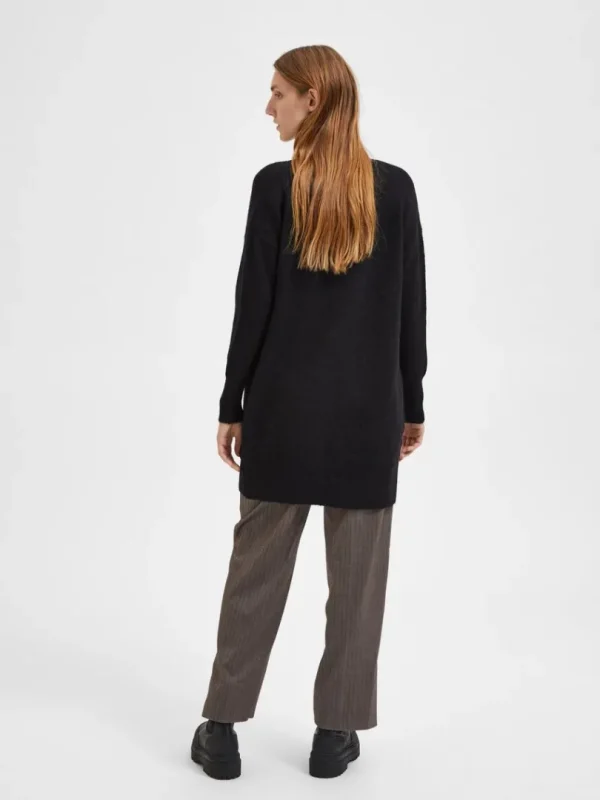 Strik>SELECTED LANG STRIKKET CARDIGAN Black
