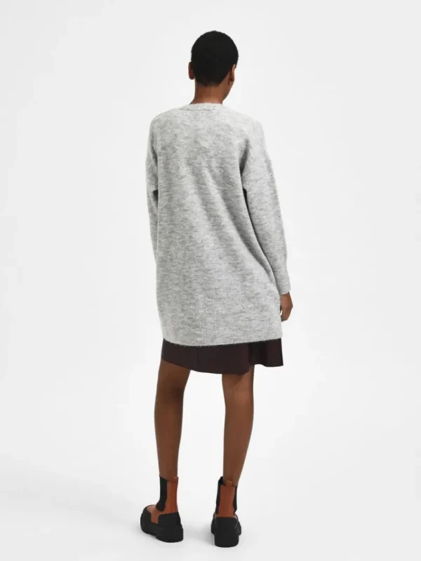 Strik>SELECTED LANG STRIKKET CARDIGAN Grey