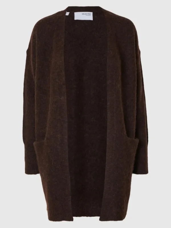 Strik>SELECTED LANG STRIKKET CARDIGAN Brown