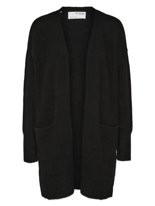 Strik>SELECTED LANG STRIKKET CARDIGAN Black