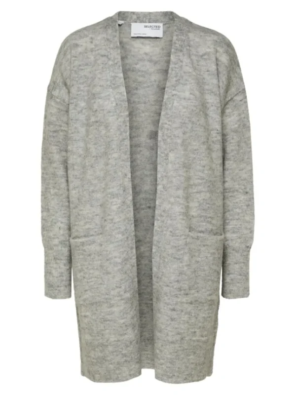 Strik>SELECTED LANG STRIKKET CARDIGAN Grey