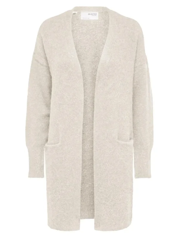 Strik>SELECTED LANG STRIKKET CARDIGAN Beige