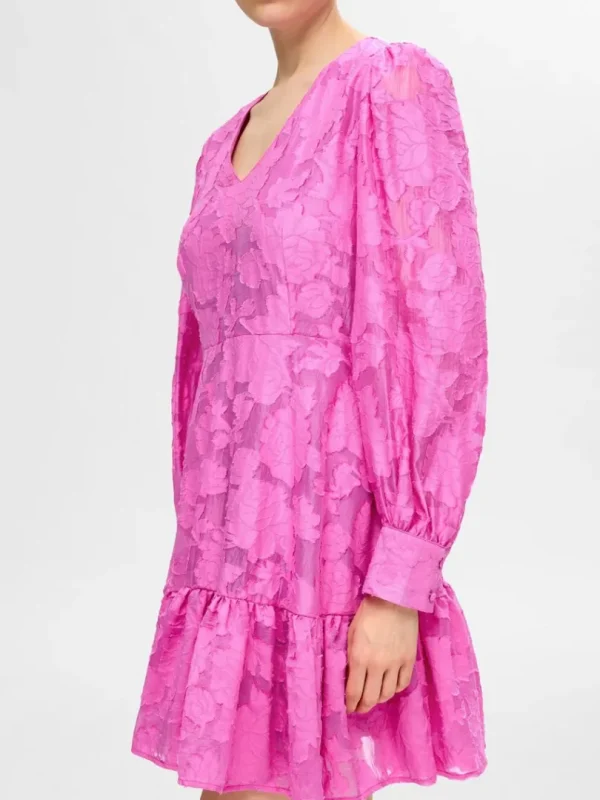 Kjoler>SELECTED LANGÆRMET BLOMSTRET KORT KJOLE Pink