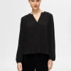Toppe Og Bluser>SELECTED LANGÆRMET BLUSE Black