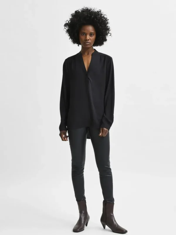 Toppe Og Bluser>SELECTED LANGÆRMET BLUSE Black