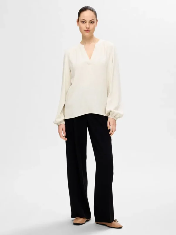 Toppe Og Bluser>SELECTED LANGÆRMET BLUSE Beige