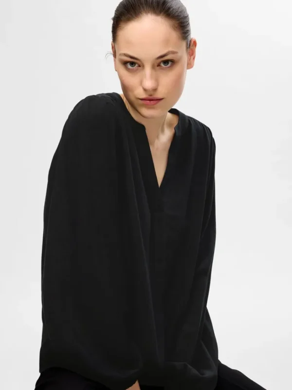 Toppe Og Bluser>SELECTED LANGÆRMET BLUSE Black