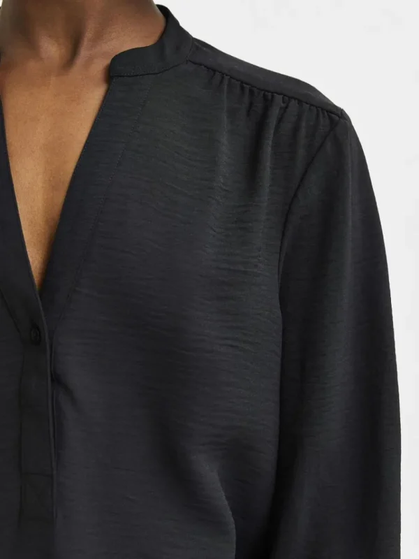 Toppe Og Bluser>SELECTED LANGÆRMET BLUSE Black