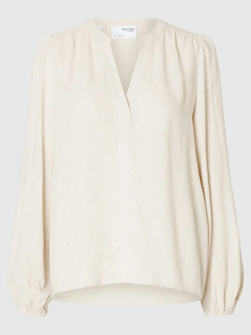 langrmet_bluse_3-4.webp Toppe Og Bluser>SELECTED LANGÆRMET BLUSE Beige