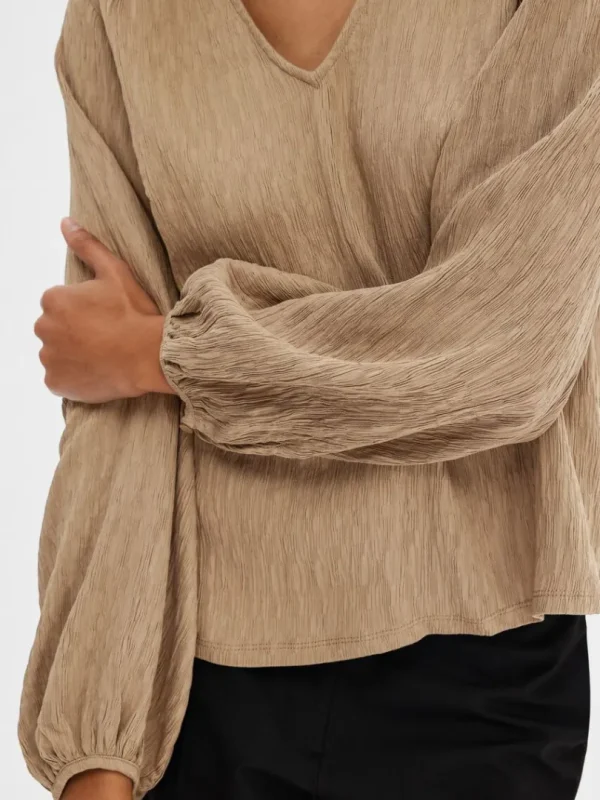 Toppe Og Bluser>SELECTED LANGÆRMET BLUSE Brown