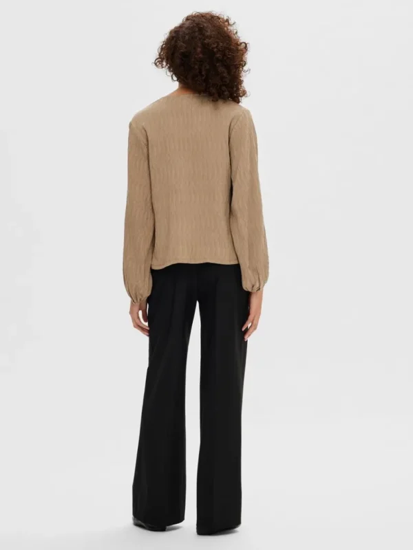 Toppe Og Bluser>SELECTED LANGÆRMET BLUSE Brown