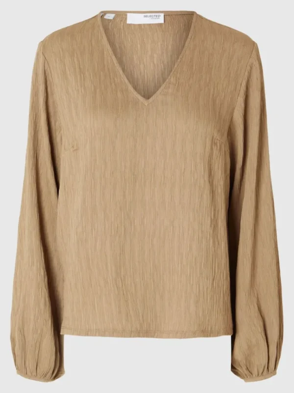 Toppe Og Bluser>SELECTED LANGÆRMET BLUSE Brown