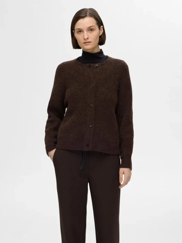 Strik>SELECTED LANGÆRMET CARDIGAN Brown