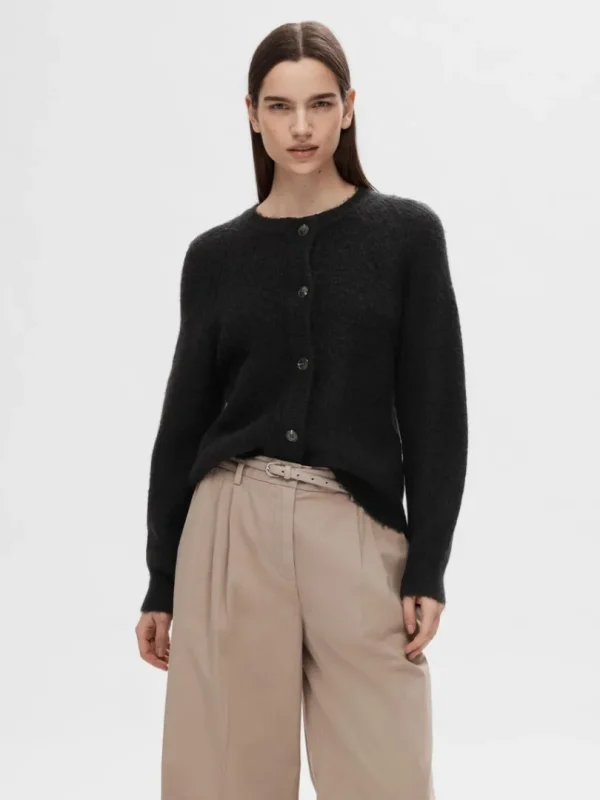 Strik>SELECTED LANGÆRMET CARDIGAN Black