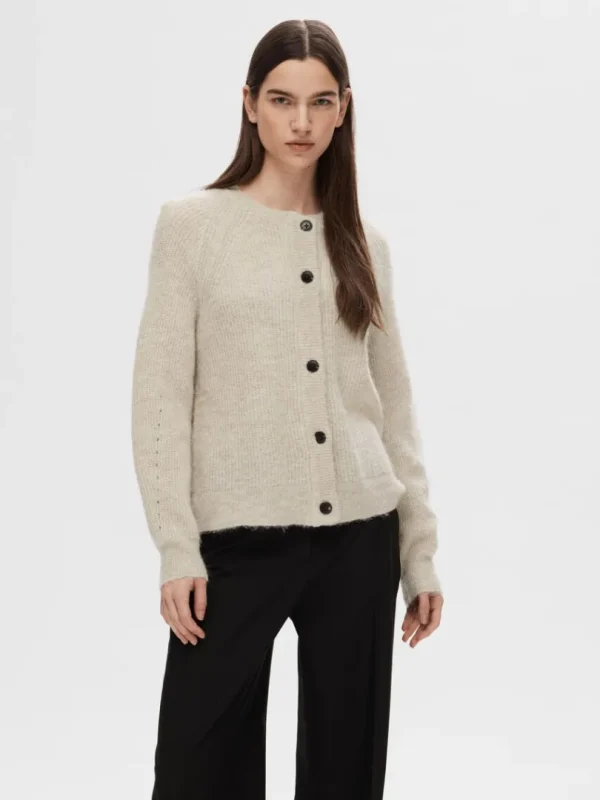 Strik>SELECTED LANGÆRMET CARDIGAN Beige