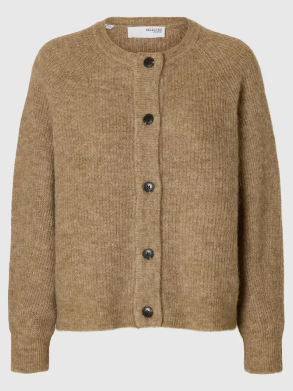 Strik>SELECTED LANGÆRMET CARDIGAN Brown